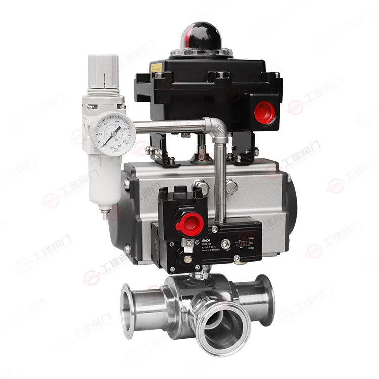 Pneumatic three-way sanitary quick release ball valve