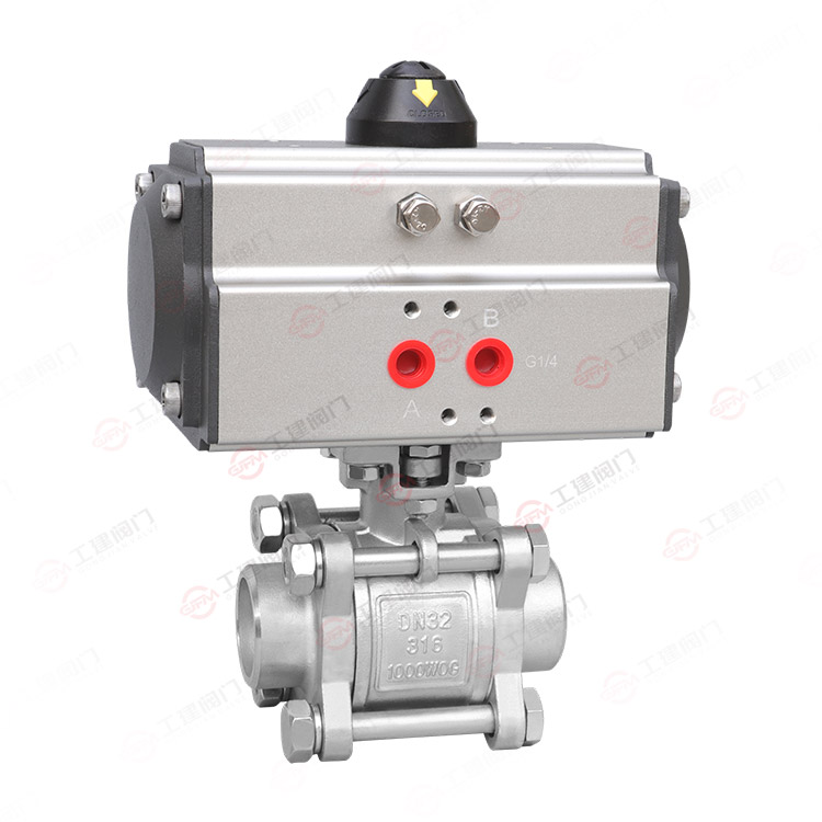 Pneumatic three piece welded ball valve