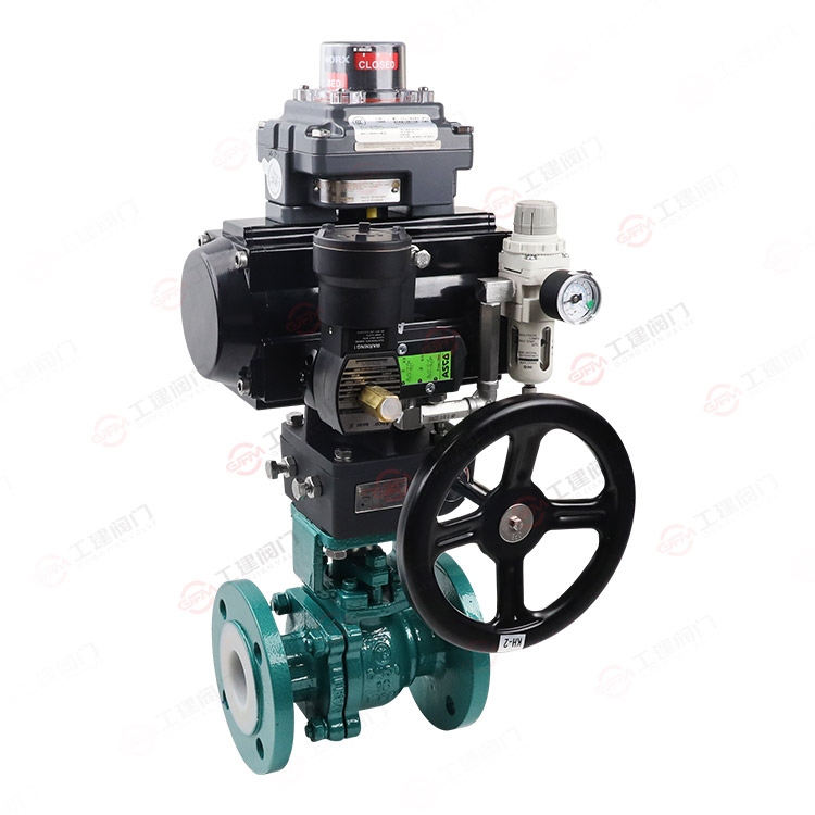 Pneumatic hand-operated fluorine lined ball valve