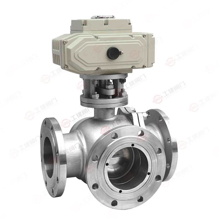 Electric three-way flange ball valve
