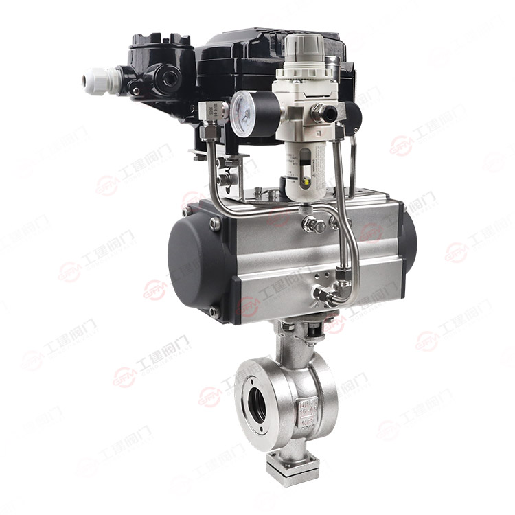 Pneumatic V-type ball valve with clamp