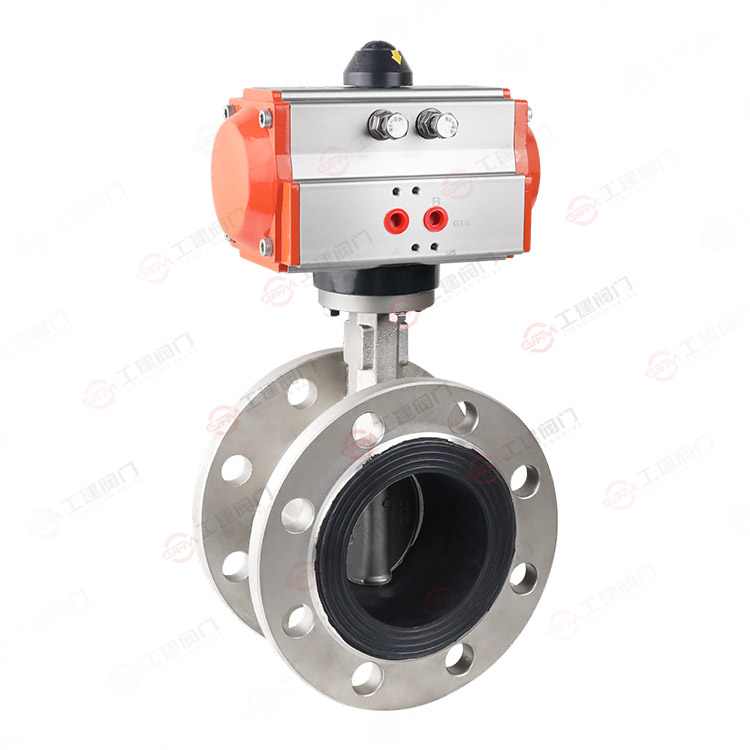 Pneumatic lined rubber flange butterfly valve