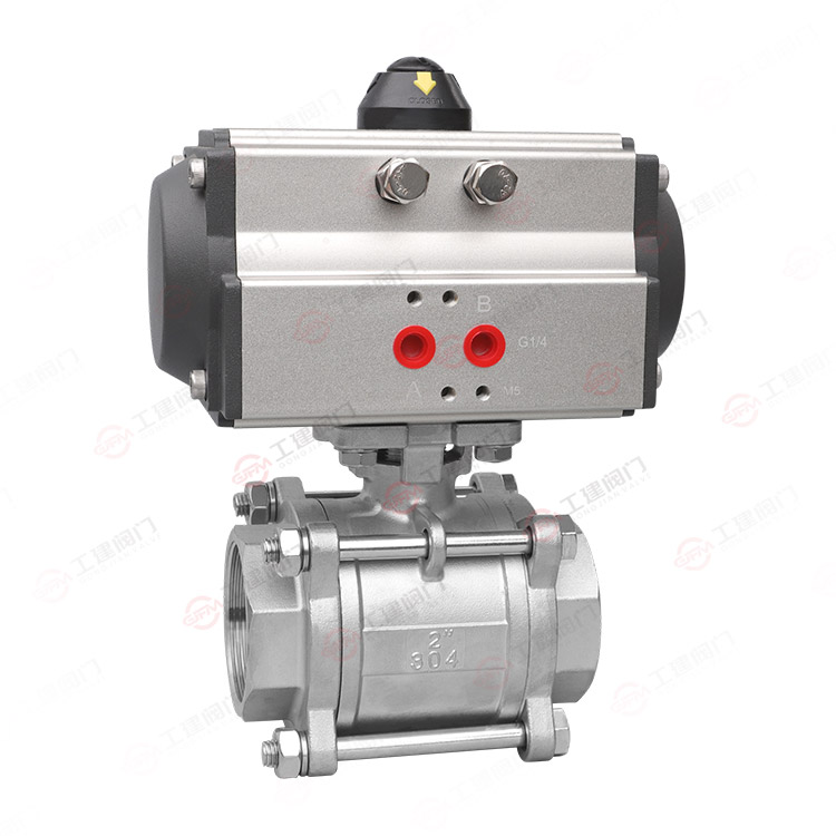 Pneumatic three piece ball valve