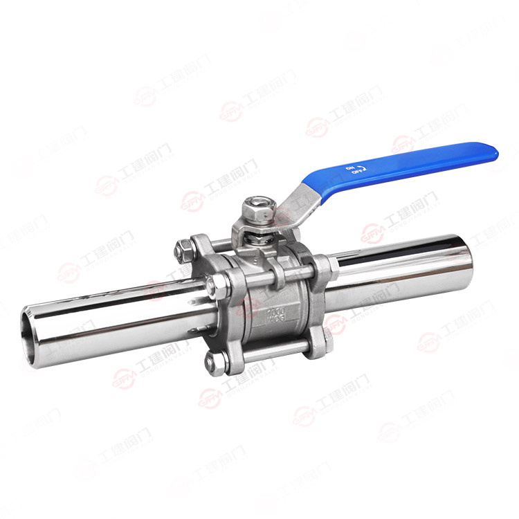 Three piece extended rod ball valve