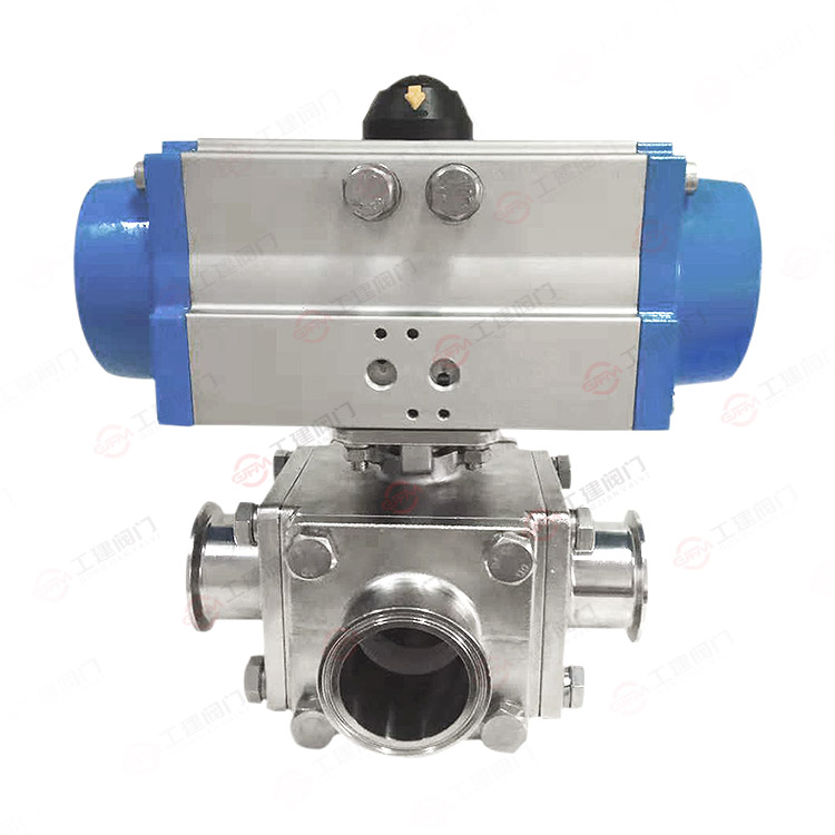 Pneumatic three-way quick installation ball valve