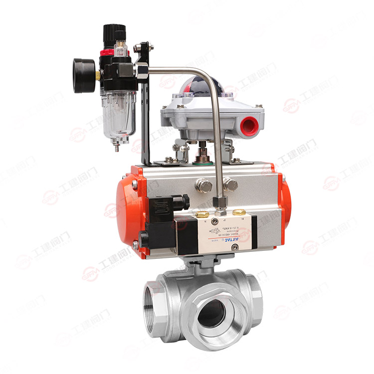 Pneumatic three-way ball valve
